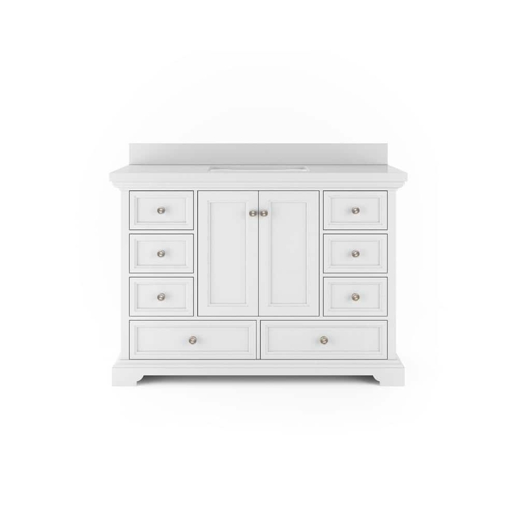 Amherst 48 in W  20 in D Bath Vanity in White with Quartz Stone Vanity Top in White with White Basin