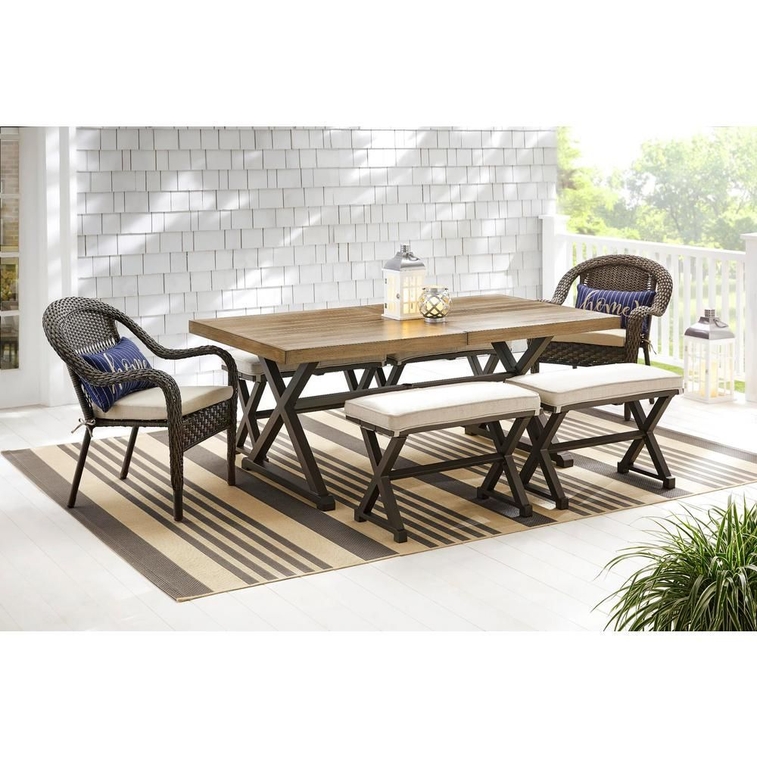 StyleWell Mi and Match 72 in Rectangular Metal Outdoor Dining Table with Farmhouse Trestle Base and Tile Table-1