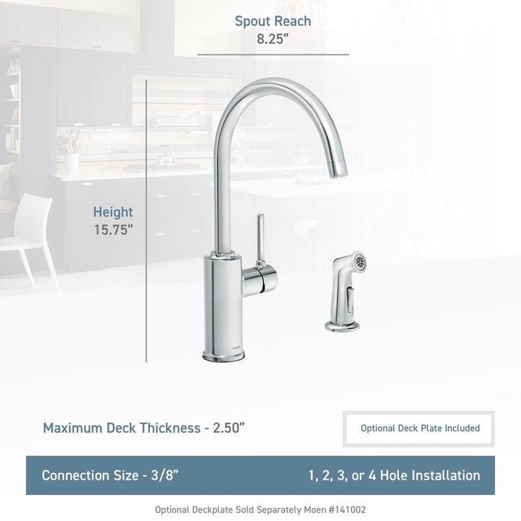 MOEN Sombra Single-Handle Standard Kitchen Faucet with Side Sprayer in Chrome-2