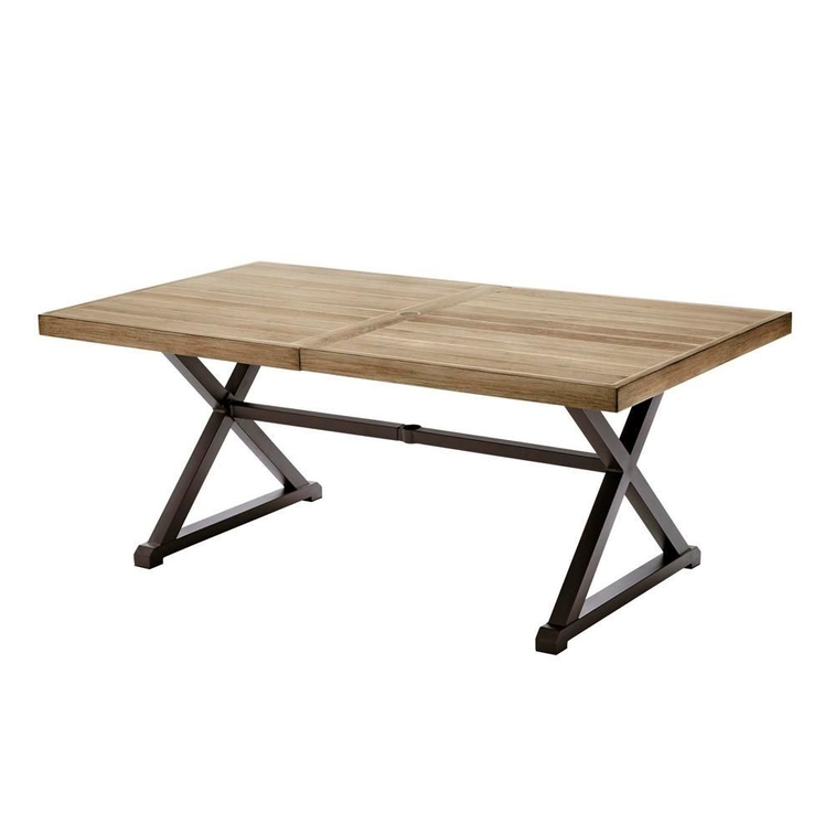 StyleWell Mi and Match 72 in Rectangular Metal Outdoor Dining Table with Farmhouse Trestle Base and Tile Table