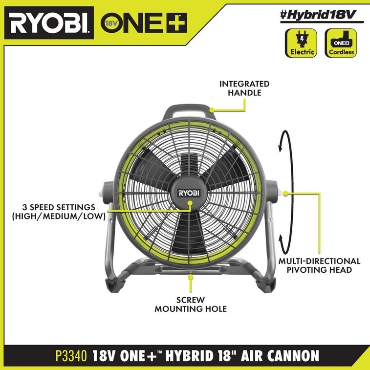 RYOBI ONE 18V Hybrid 18 in Air Cannon Drum Fan-2