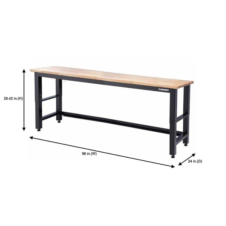 8 ft Adjustable Height Solid Wood Top Workbench in Black for Ready to Assemble Steel Garage Storage -2