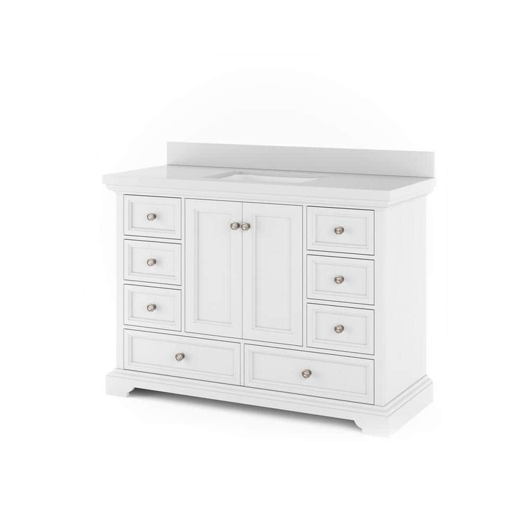 Amherst 48 in W  20 in D Bath Vanity in White with Quartz Stone Vanity Top in White with White Basin-1