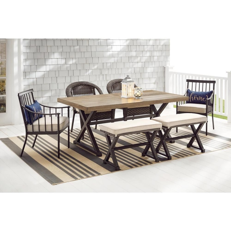 StyleWell Mi and Match 72 in Rectangular Metal Outdoor Dining Table with Farmhouse Trestle Base and Tile Table-2