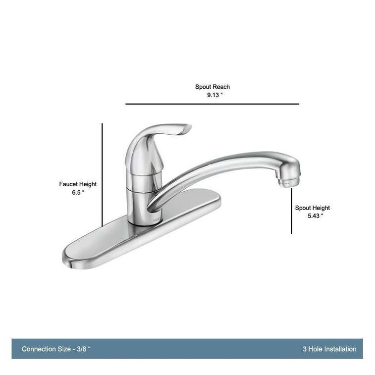 MOEN Adler Single-Handle Low Arc Standard Kitchen Faucet in Chrome-2