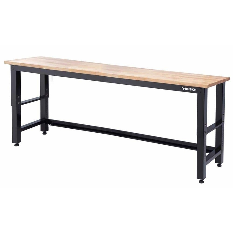 8 ft Adjustable Height Solid Wood Top Workbench in Black for Ready to Assemble Steel Garage Storage